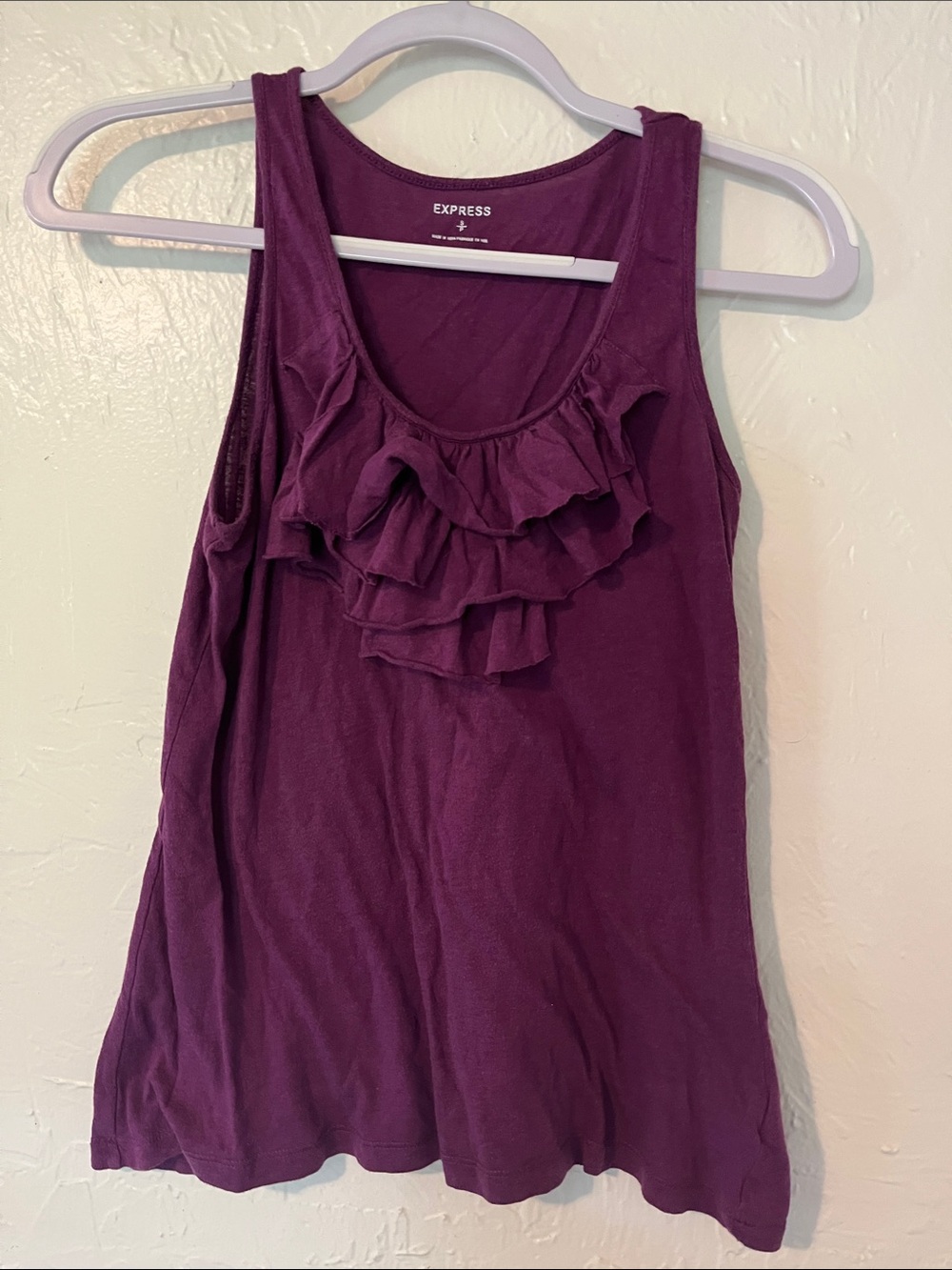 Express Plum Ruffle Front Tank Top